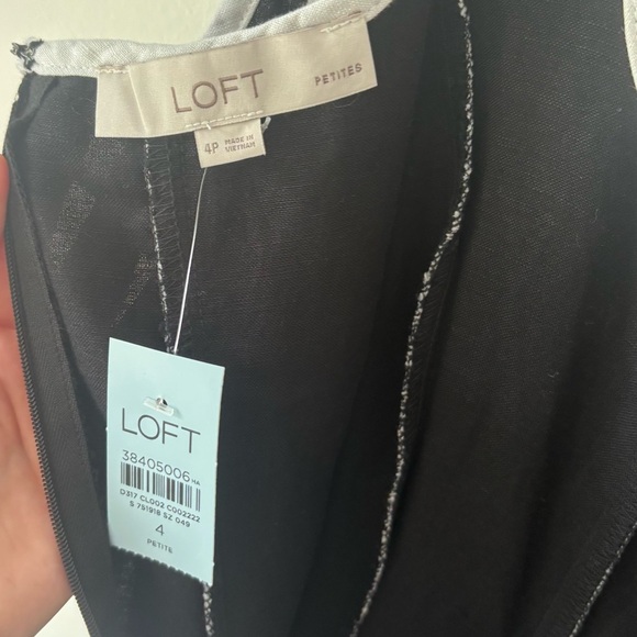 Loft Seamed Linen Blend Midi Dress Black White Preppy Feminine Chic - Picture 10 of 13